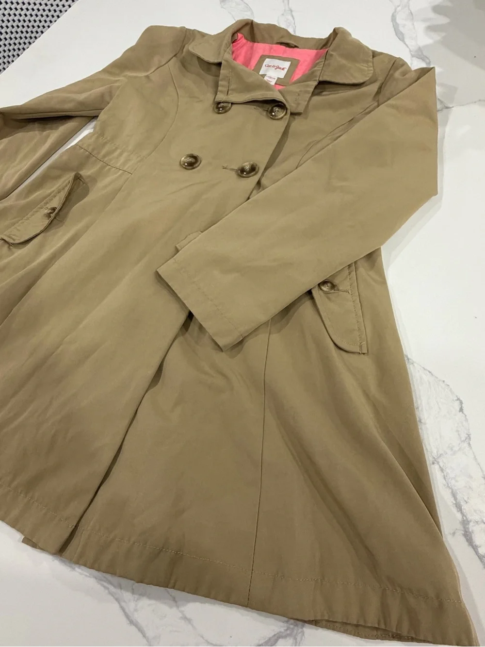 Cat & Jack Girls Khaki Trench Coat Jacket Tan Pink Lining Size L 10/12